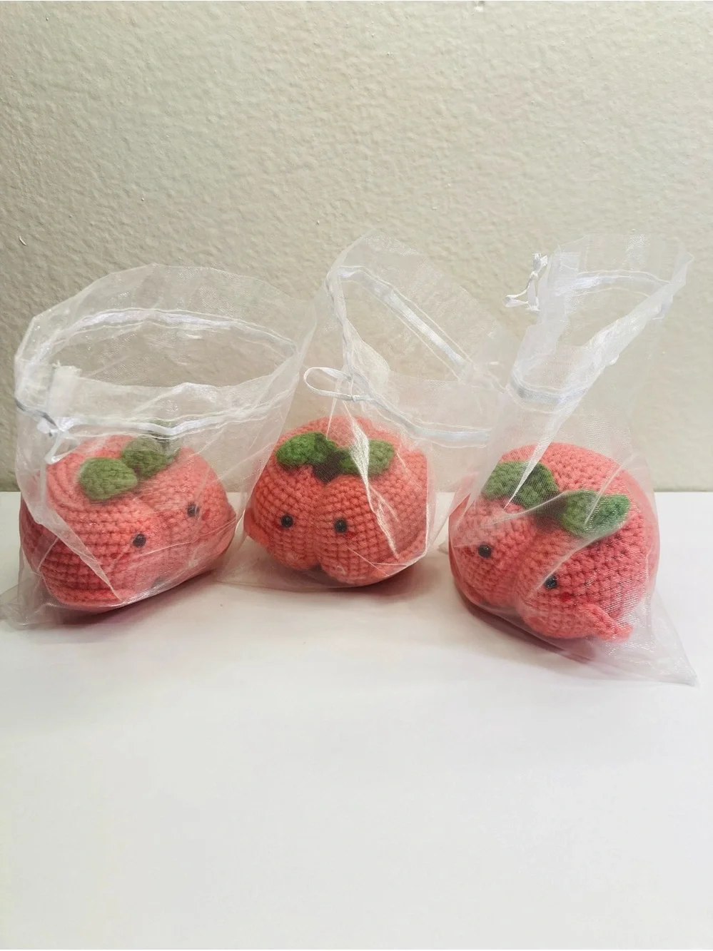 3 Summer Peach Friends Crochet Amigurumi Plushies